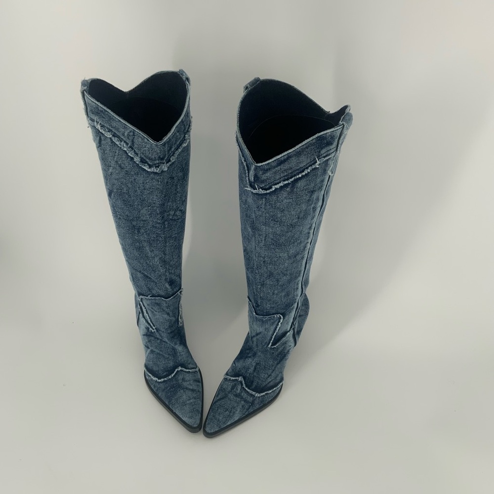 Zara Denim Cowboy Boots Size 41 - Picture 14 of 16